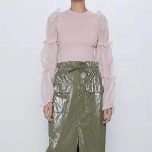 Zara blush organza knit long sleeve top